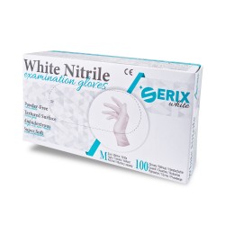Set 100 Manusi Examinare Nitril Nepudrate Serix White (M)