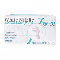 Set 100 Manusi Examinare Nitril Nepudrate Serix White (M)