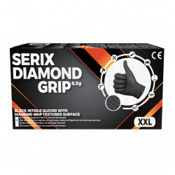 Manusi de Nitril, Textura Diamond Grip, 8.5 gr, Nepudrate, Negre, XXL, 50 buc, Serix