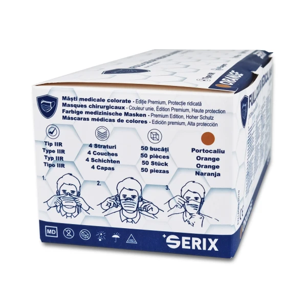 Masti Medicale (Chirurgicale), Tip IIR, 4 Straturi, Portocaliu, SERIX, 50 buc/set, 40 set/BAX