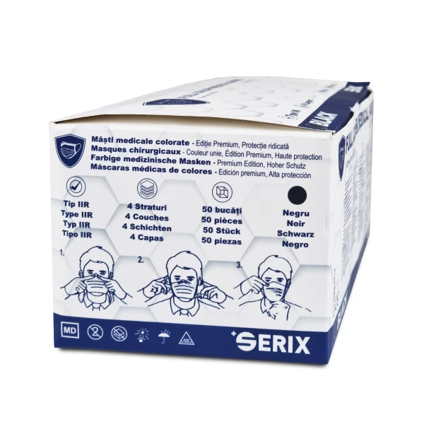 Set 50 Masti Medicale Tip IIR 4 Straturi Negru SERIX