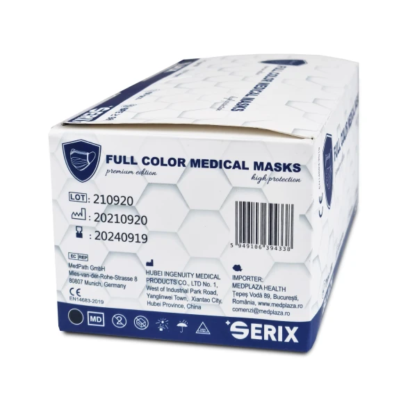 Set 50 Masti Medicale Tip IIR 4 Straturi Negru SERIX