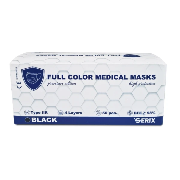 Set 50 Masti Medicale Tip IIR 4 Straturi Negru SERIX