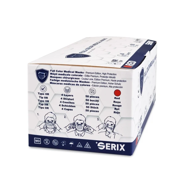 Masti Medicale (Chirurgicale), Tip IIR, 4 Straturi, Rosu, SERIX, 50 buc/set, 40 set/BAX