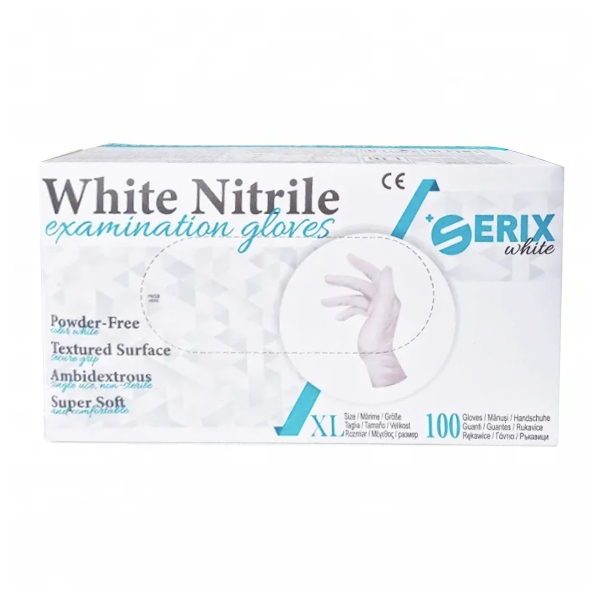 Set 100 Manusi Examinare Nitril Nepudrate Serix White (XL)