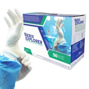 Set 50 Perechi Manusi Chirurgicale Sterile Latex, Pudrate, Serix Explorer, 7.0 (S-M)
