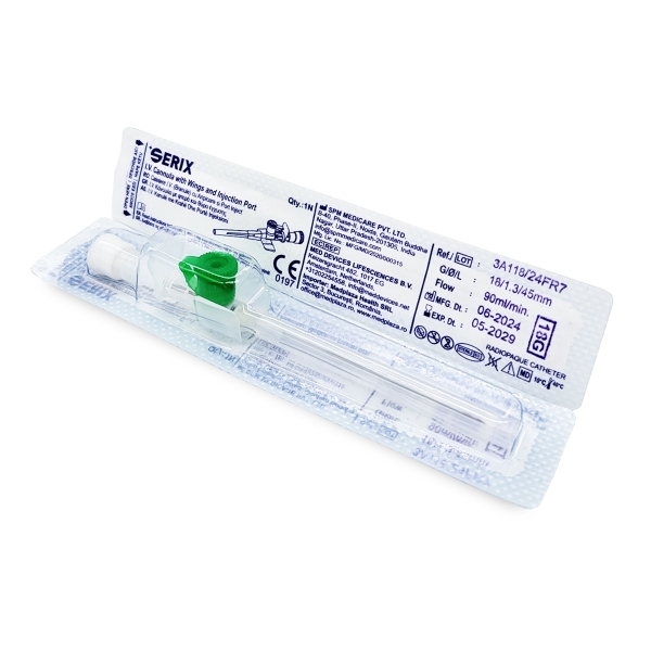 Set 100 Branule (Catetere IV) cu Aripioare si Port Inject, 18G, Serix