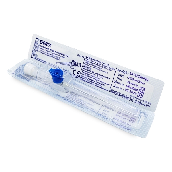 Set 100 Branule (Catetere IV) cu Aripioare si Port Inject, 22G, Serix