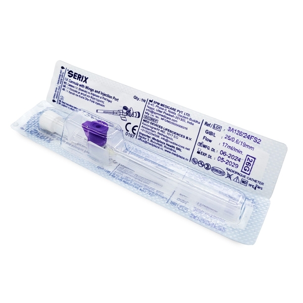 Set 100 Branule (Catetere IV) cu Aripioare si Port Inject, 26G, Serix