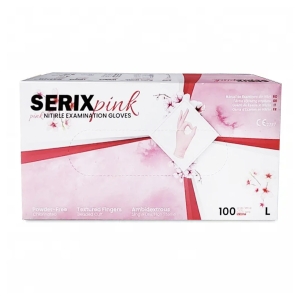 Set 100 Manusi de Examinare Nitril Roz, Nepudrate, Serix Pink (L)