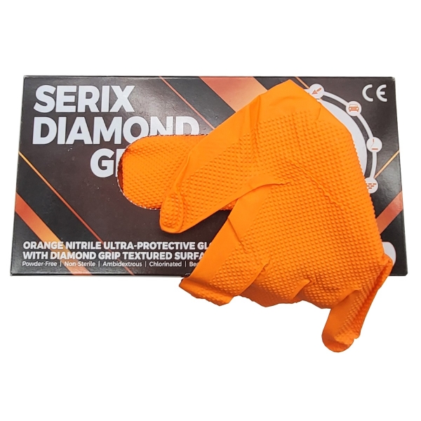 Manusi de Nitril, Textura Diamond Grip, 8.5 gr, Nepudrate, Portocalii, L, 50 buc, Serix