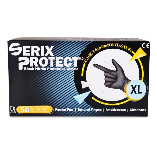 ps-43876 Set 50 Manusi Protectie Nitril Ultra-Thick 0.12 MM, 7.5 gr, Black, Serix Protect KF (XL)