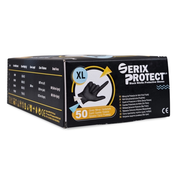 Set 50 Manusi Protectie Nitril Ultra-Thick 0.12 MM, 7.5 gr, Black, Serix Protect KF (XL)