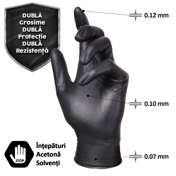 Manusi Examinare Nitril Negre, Grosime 2X (6.5 gr), Nepudrate, Negre, L, Serix Protect KF, 50 buc/set, 10 set/BAX