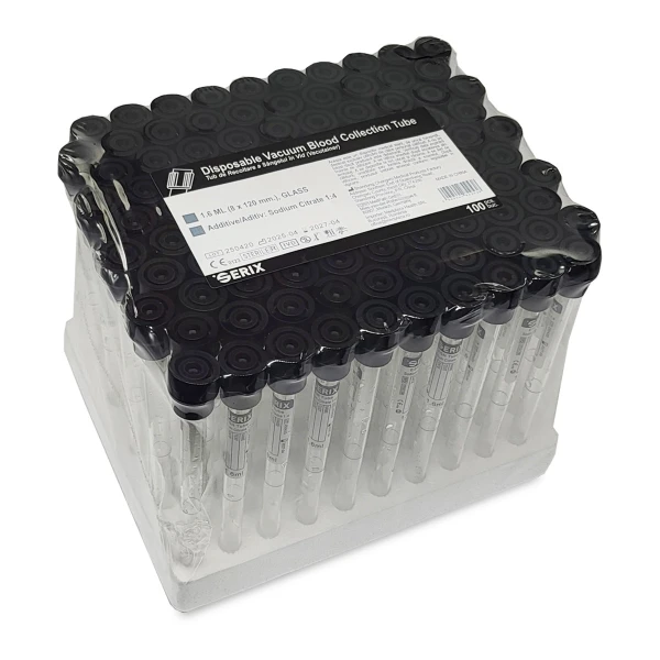Vacutainer VSH 1,6ml, 8 x 120mm, STICLA, Dop Negru, Serix, 100 buc/set, 12 set/BAX
