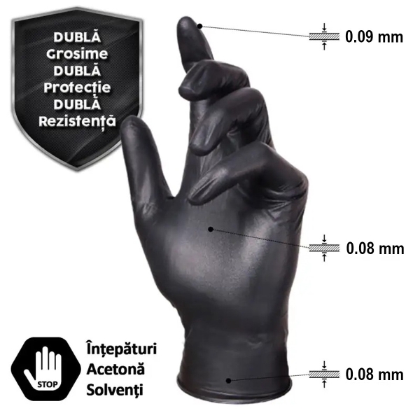 Manusi Examinare Nitril 5.0, Nepudrate, Negre, L, 50 buc, Serix Strong