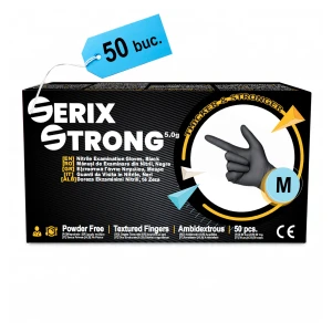 Manusi Examinare Nitril 5.0, Nepudrate, Negre, M, 50 buc, Serix Strong