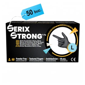Manusi Examinare Nitril 5.0, Nepudrate, Negre, L, 50 buc, Serix Strong
