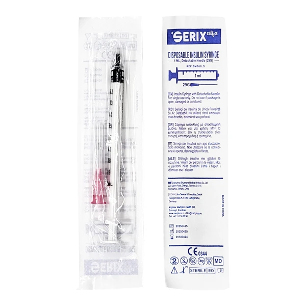 SERINGI 3P Insulina 1ML cu Ac Detasabil 29G, Serix Alfa, 100 buc/set, 32 set/BAX
