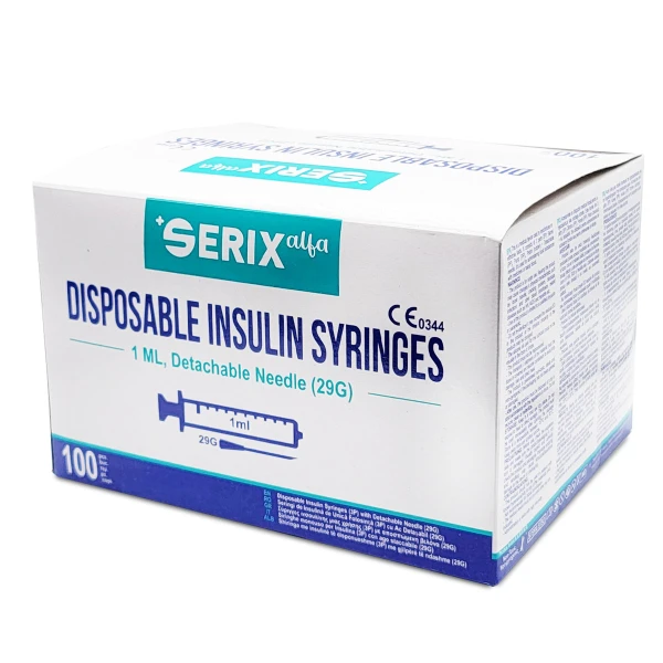 SERINGI 3P Insulina 1ML cu Ac Detasabil 29G, Serix Alfa, 100 buc/set, 32 set/BAX
