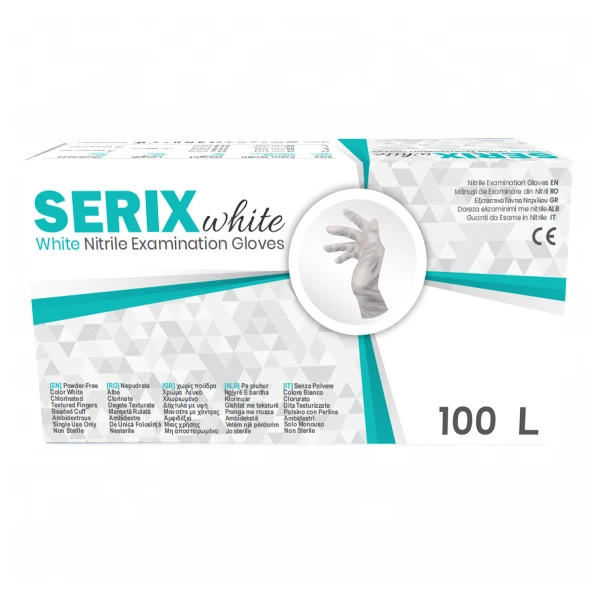 ps-44756 Manusi Examinare Nitril, Nepudrate, Albe, 100 buc, Serix White, L, 100 buc/set, 10 set/BAX