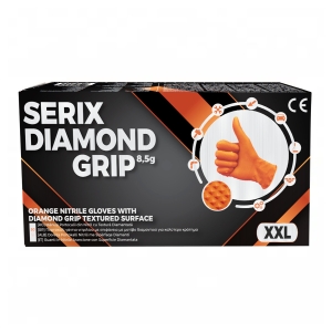 Manusi de Nitril, Textura Diamond Grip, 8.5 gr, Nepudrate, Portocalii, XXL, 50 buc, Serix