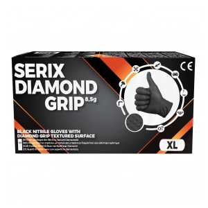 Manusi de Nitril, Textura Diamond Grip, 8.5 gr, Nepudrate, Negre, XL, 50 buc, Serix