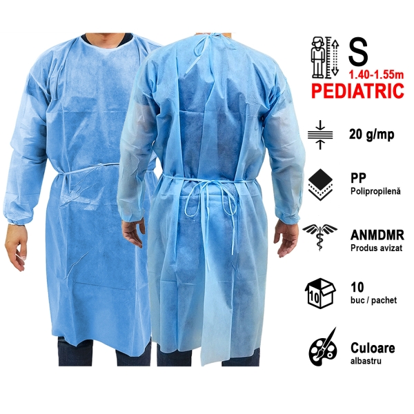 Halat Medical Vizitatori PP, 20 GR, Blue, S (pediatric), 10 buc, Serix