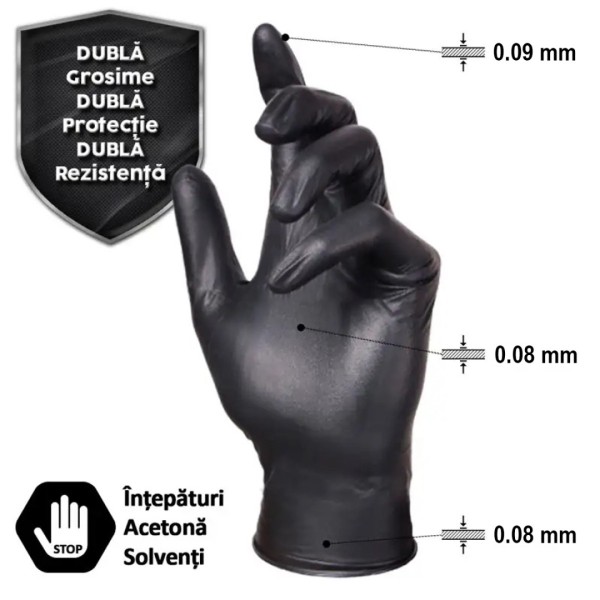 Manusi Examinare Nitril 5.0, Nepudrate, Negre, XL, 100 buc, Serix Strong