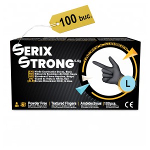 Manusi Examinare Nitril 5.0, Nepudrate, Negre, L, 100 buc, Serix Strong