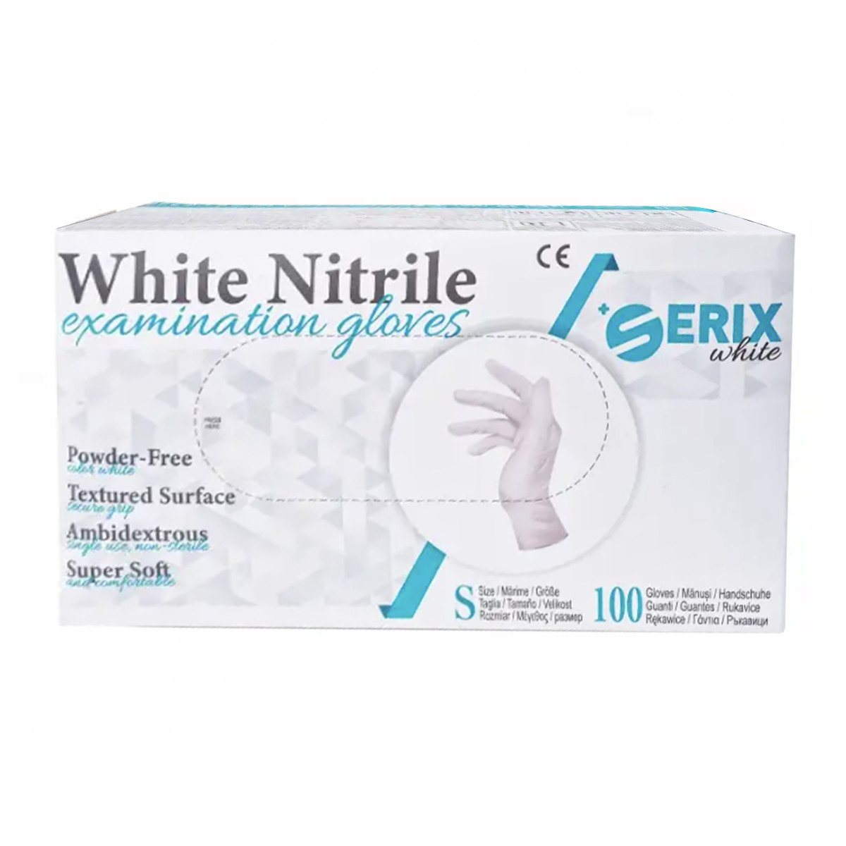 Set 100 Manusi Examinare Nitril Nepudrate Serix White ZF (S)