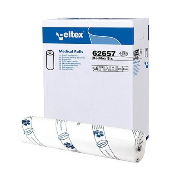 Rola din hartie tip cearceaf, 100% celuloza pura, 2 straturi, 60cm x 50m, Medilux, 9 role/bax