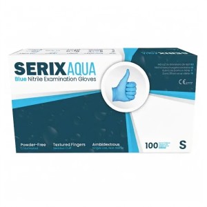 Manusi Examinare Nitril Albastre, Nepudrate, S, Serix Aqua ZF, 100  buc/set, 10 set/BAX
