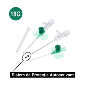 Catetere I.V. (Branule) cu Protectie, Aripioare si Port Inject 18G, Serix, 100  buc/set, 10 set/BAX