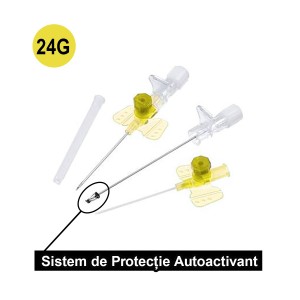 Catetere I.V. (Branule) cu Protectie, Aripioare si Port Inject 24G, Serix, 100  buc/set, 10 set/BAX