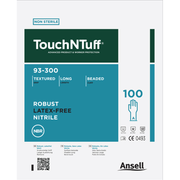 Manusi din Nitril Nesterile, pentru Camere Curate clasa 100, (M), Ansell TouchNTuff 93-300, 100 buc/set, 10 seturi/BAX